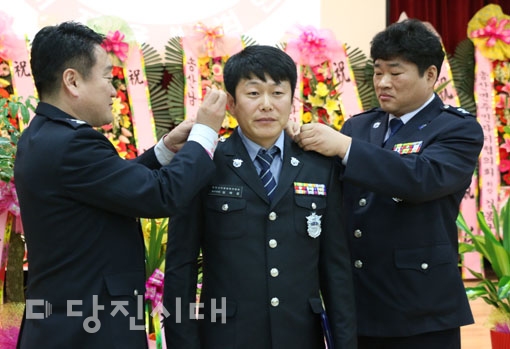 ▲ 당진시자율방범연합대 송산면지대 이취임식이 지난달 27일 송산종합사회복지관에서 열렸다.