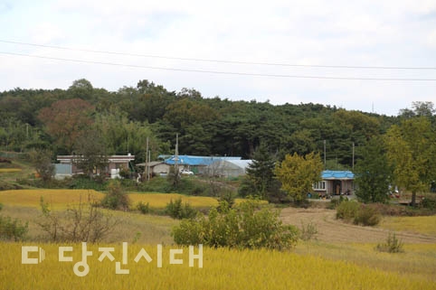 ▲ 당진축협 사료공장 이전이 추진되고 있는 송악읍 가학리 일원. 민가와 인접해 있는 뒷산 일대에 사료공장이 들어설 예정이다.