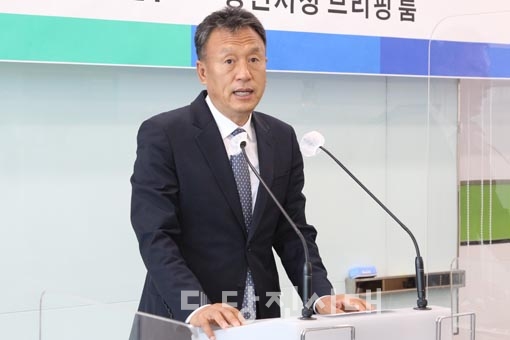 ▲ 더불어민주당 한광희 당진시장 예비후보가 당진시장 공정경선을 주장하며 기자회견을 개최했다.