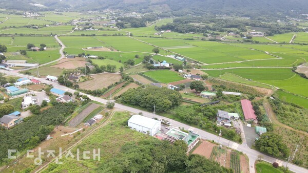하늘에서 본 정미면 우산리의 모습