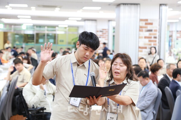 충남장애인체육대회 결단식이 지난달 28일 송악농협에서 열렸다.