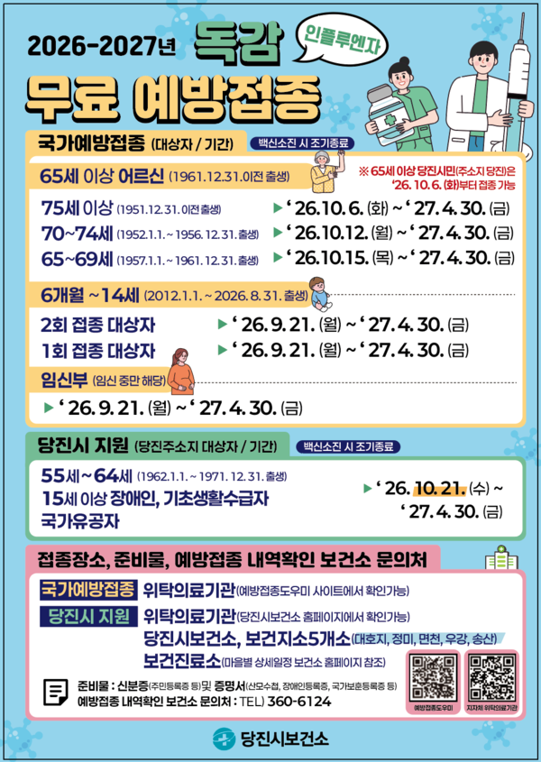 당진시 독감 무료접종 시작…55~64세도 무료
